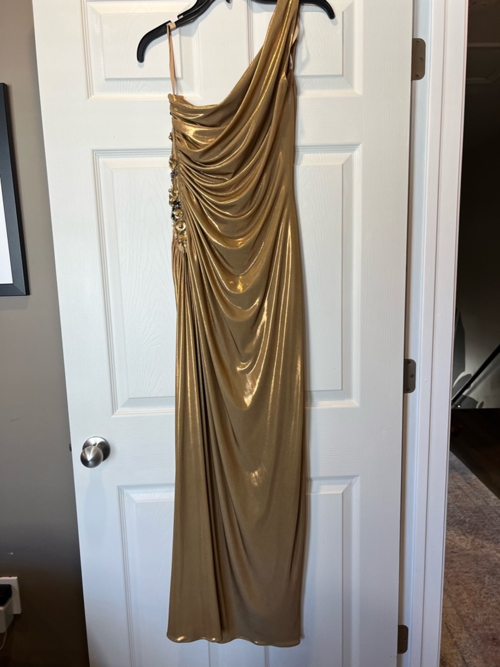 Robert Rodriguez Metallic Gold Cowl Neck Dress - Picture 5 of 14